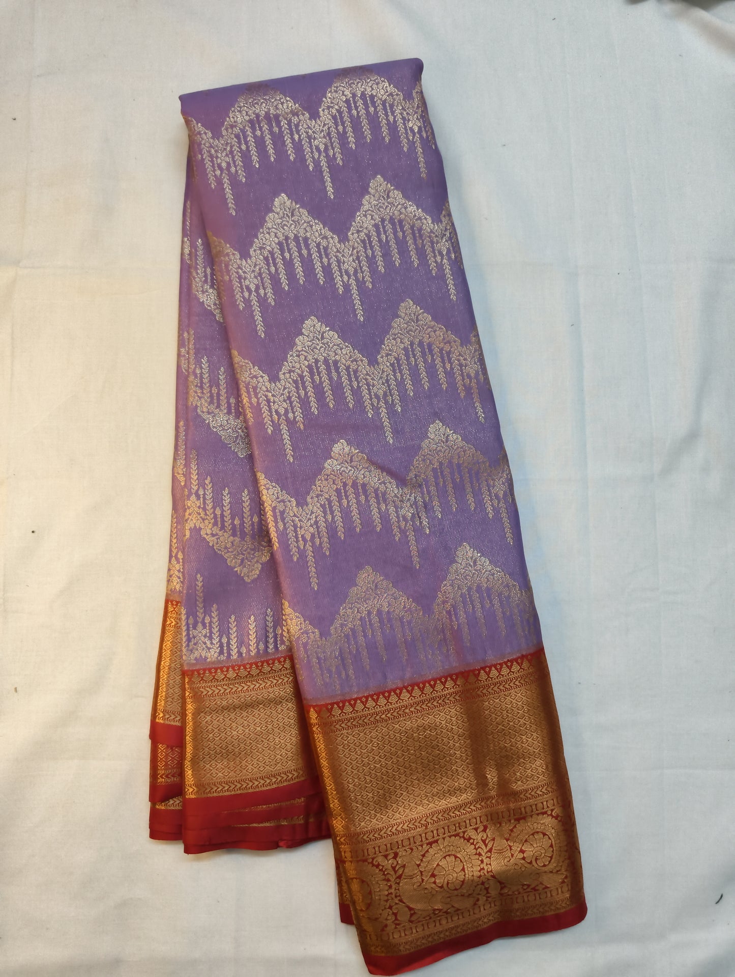 Lavendar and red border pattu sarees