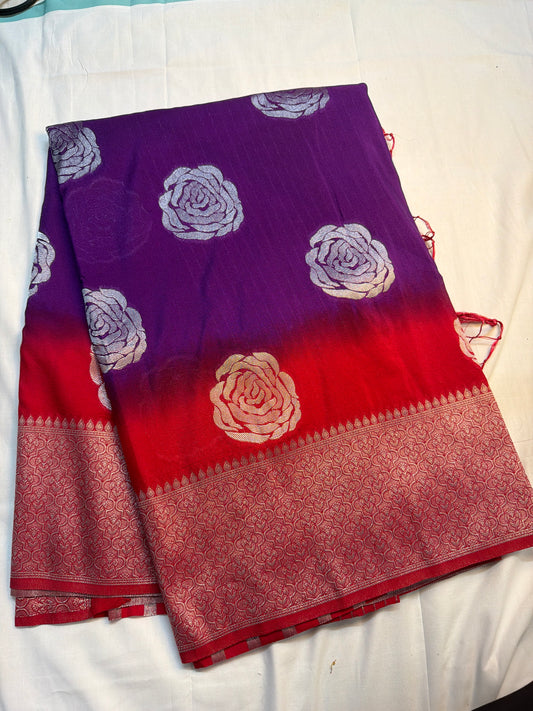 Banarasi chanderi saree silver rose
