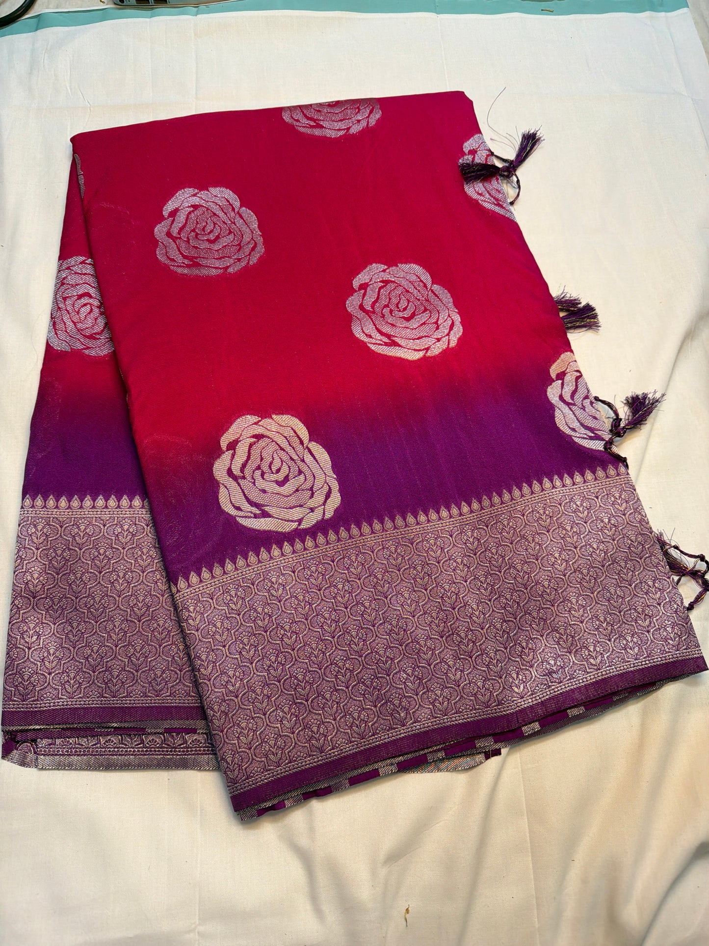 Banarasi chanderi saree silver rose