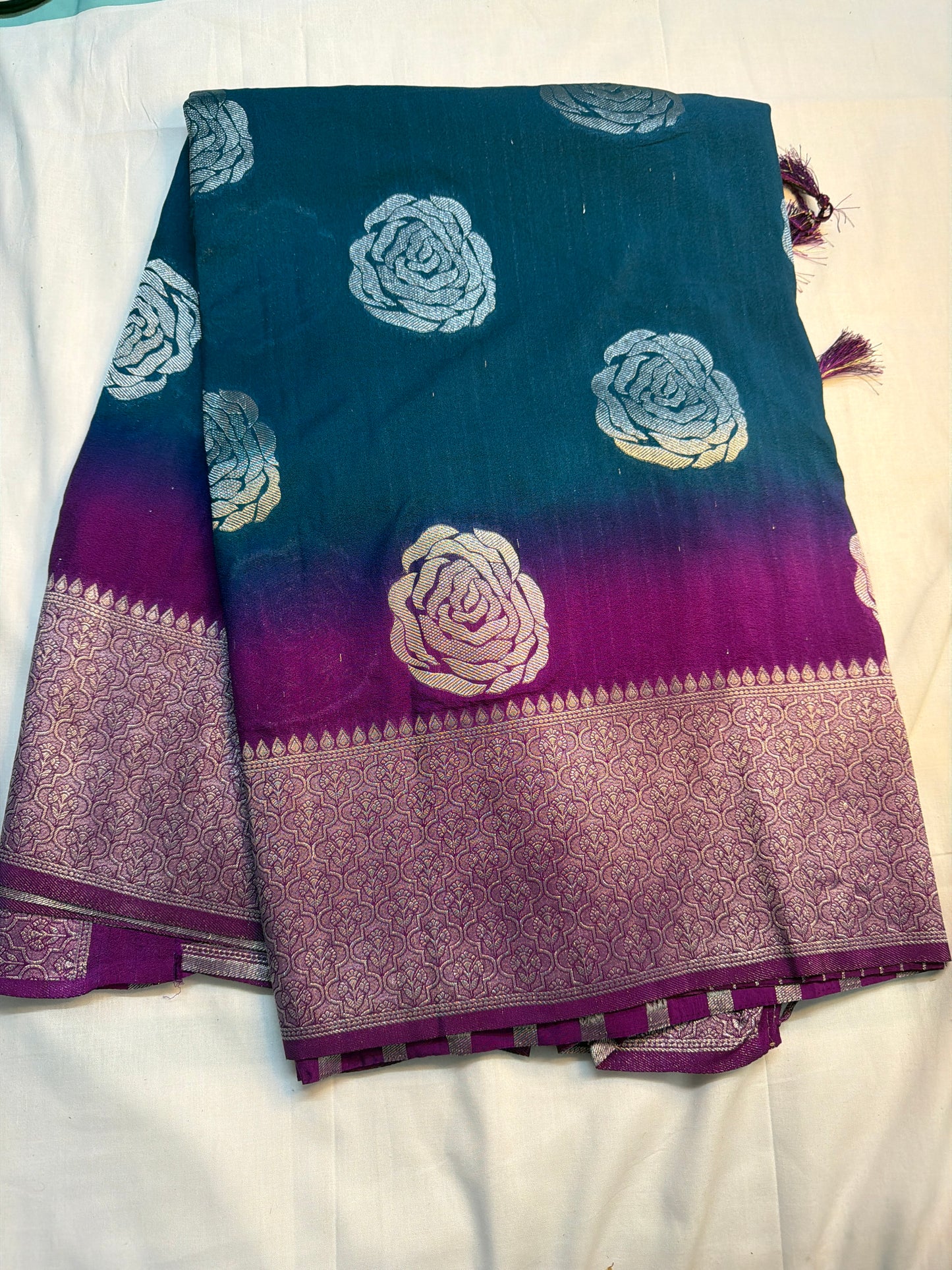 Banarasi chanderi saree silver rose