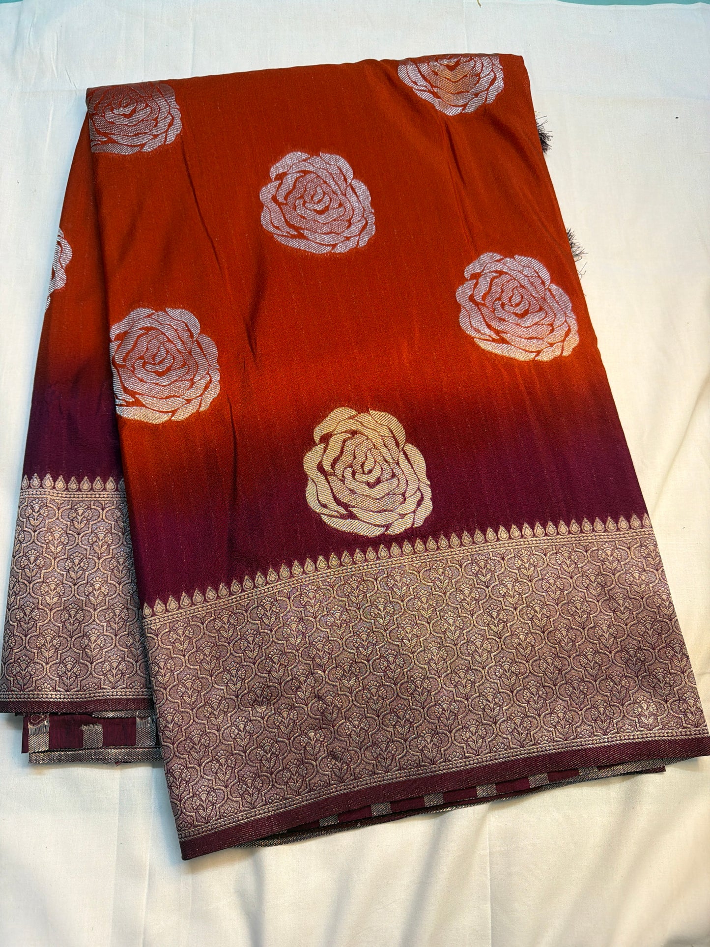 Banarasi chanderi saree silver rose