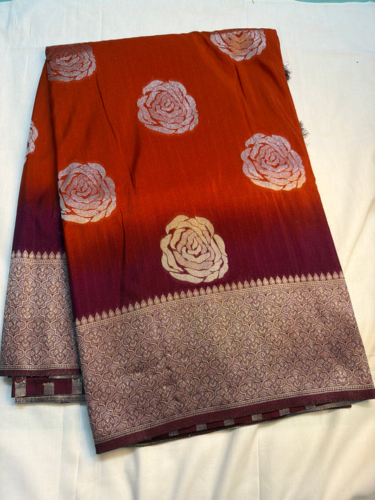 Banarasi chanderi saree silver rose
