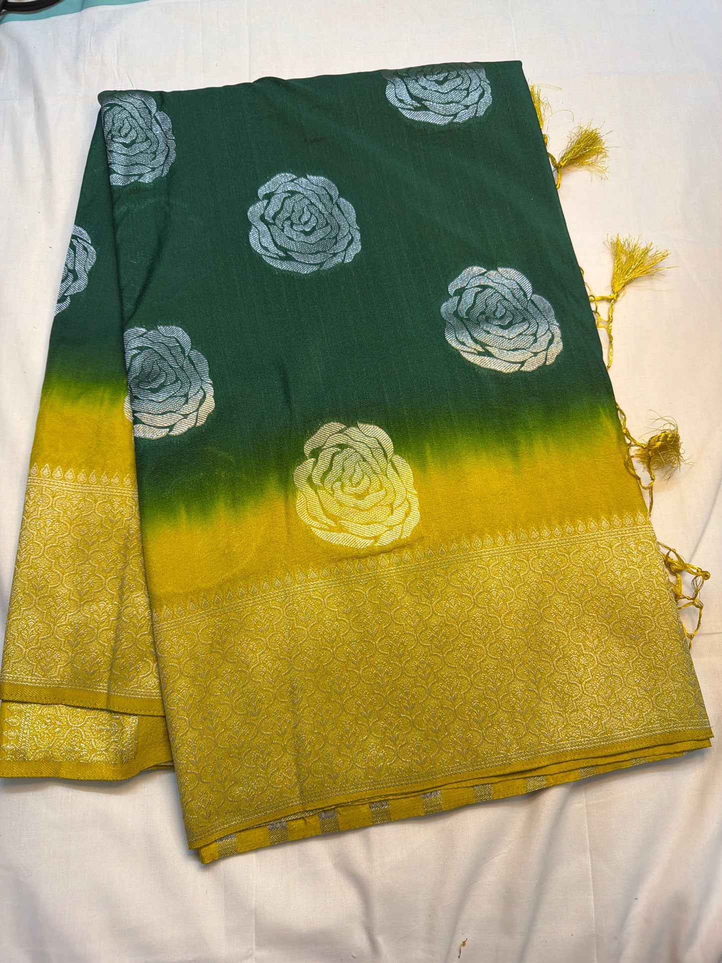 Banarasi chanderi saree silver rose