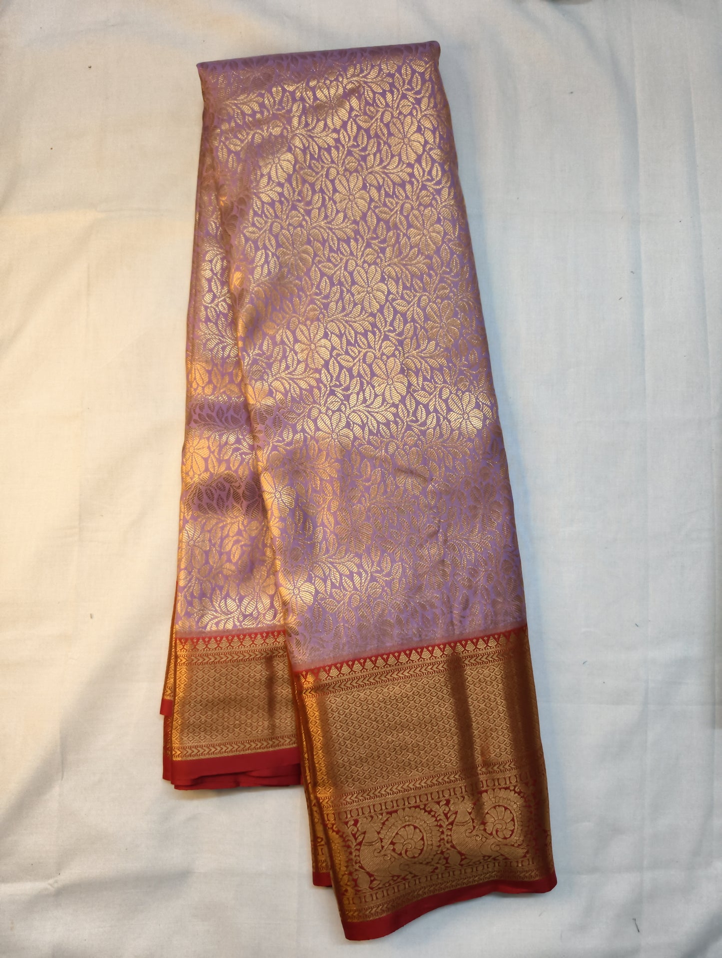 Lavendar and red border pattu sarees