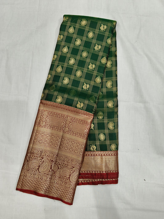 Checks Kanchivaram pattu silk mark certificated saree