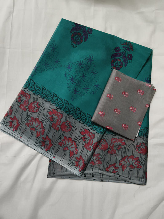 Premium cotton saree with blouse