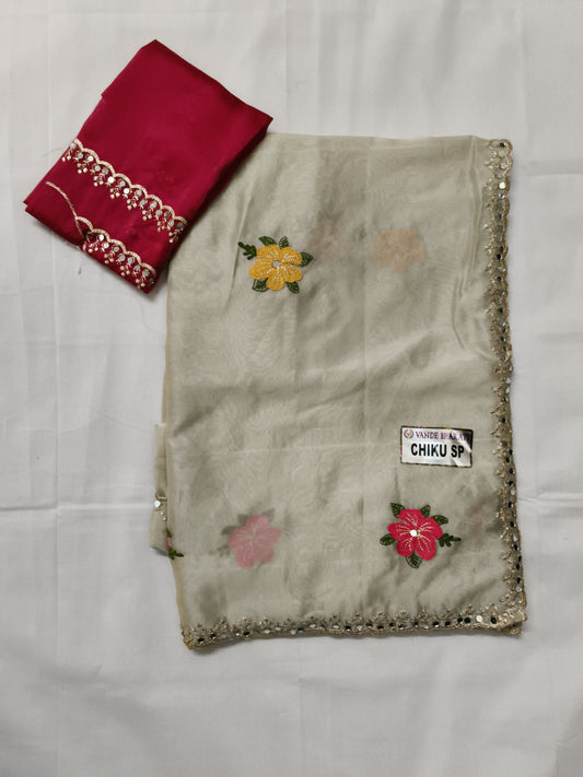 Daily wear mirror embroidery saree