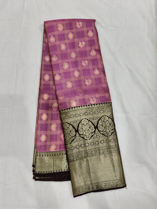 Checks Kanchivaram pattu silk mark certificated saree
