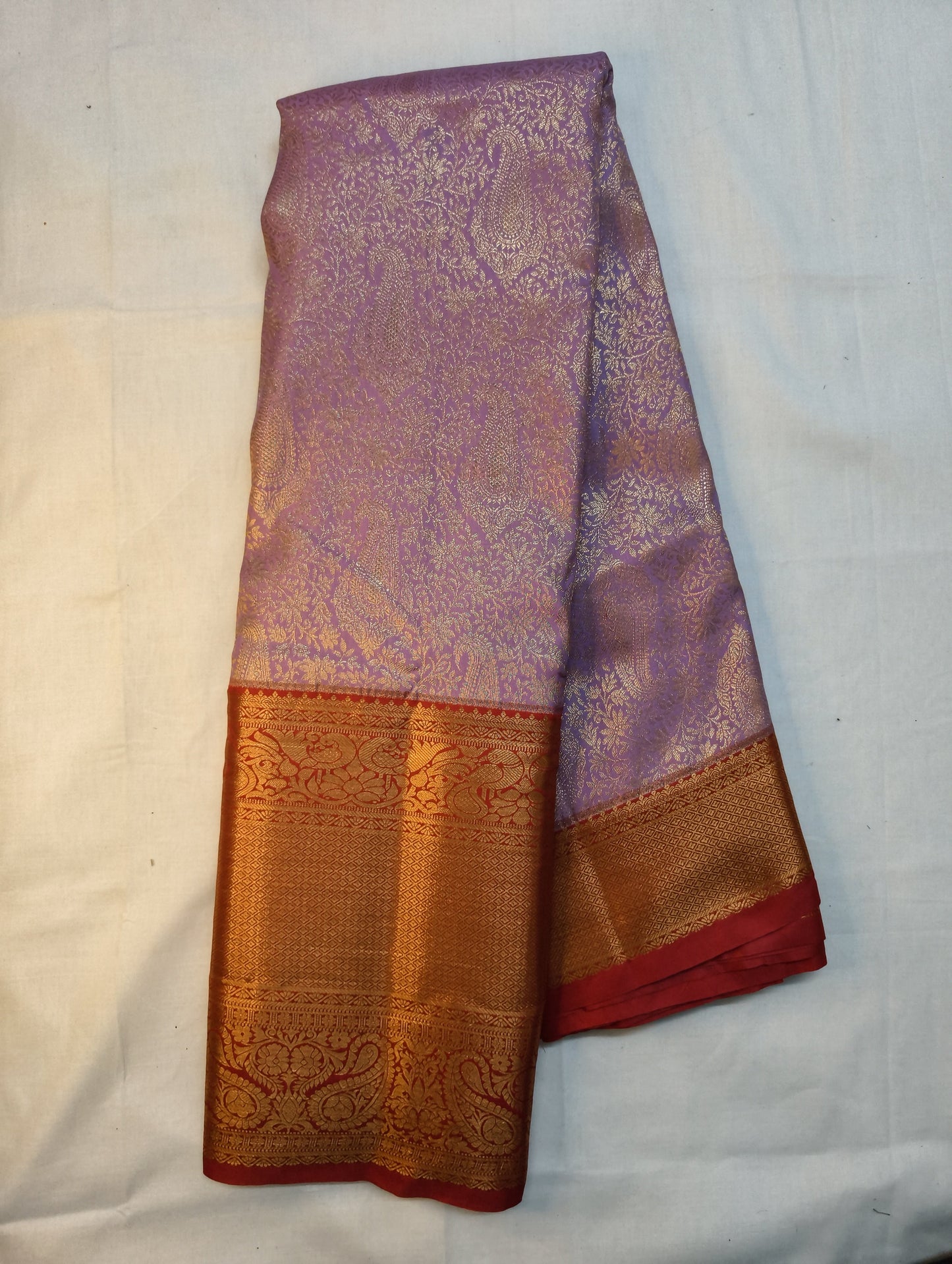 Lavendar and red border pattu sarees