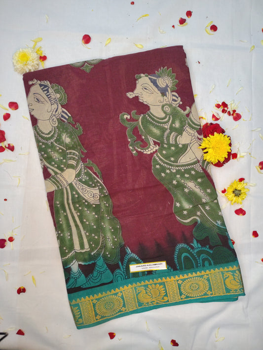 Cotton Kalamkari jakard saree