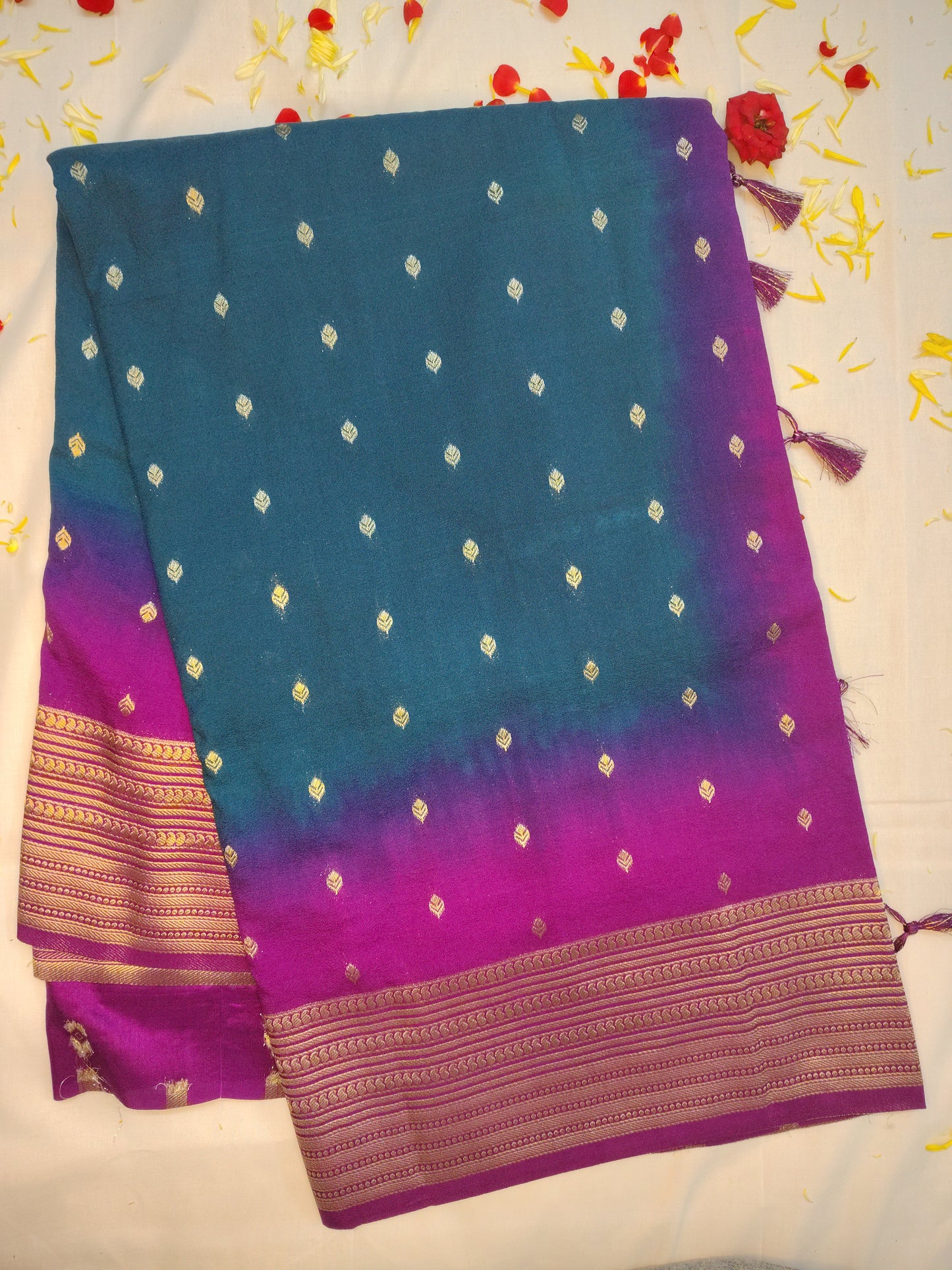 Chanderi exclusive leaf butta design saree